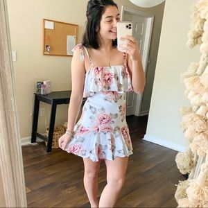 NWT white & pink floral mini ruffle feminine girly short dress